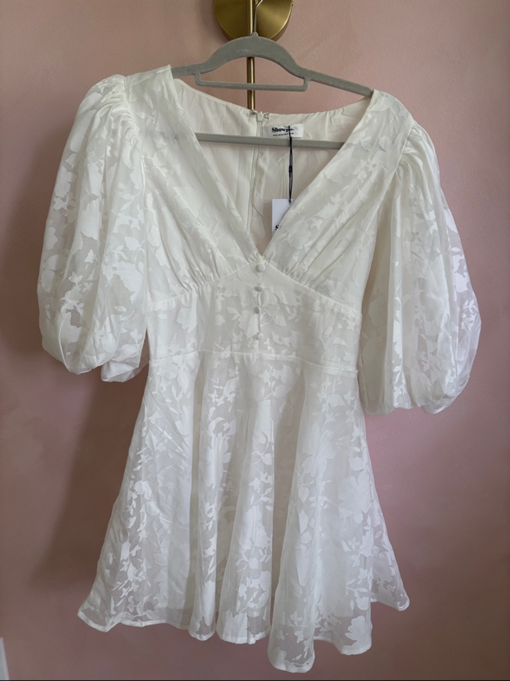 NWT Showpo Puff Sleeve Mini Dress - White - Picture 3 of 7